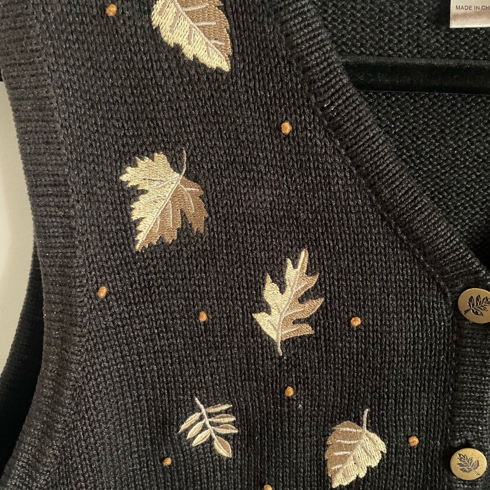 Christopher & Banks Vintage Y2K Hand Embroidered Fall Leaf Sweater Vest - Picture 2 of 8